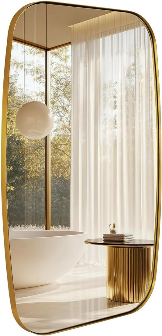 ANDY STAR 24x40” Gold Bathroom Mirror, Oblong Brass Mirror with Stainless Steel Metal Frame, Brushed Gold Oval Vanity Mirror for Over Sink, Modern Anti Rust Wall Mounted