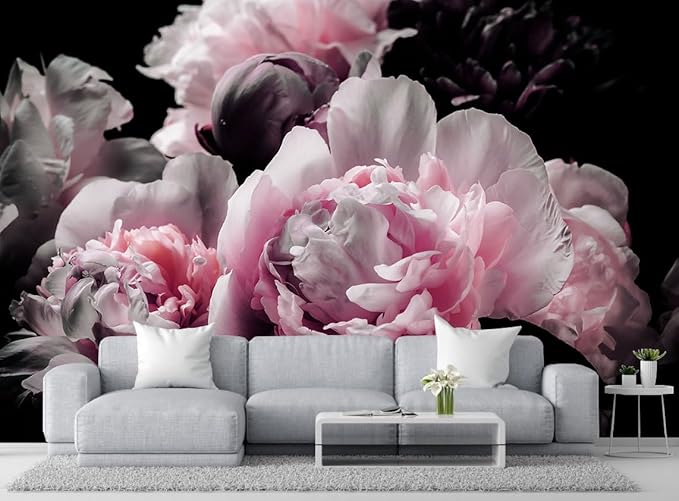 Large Pink Peony Flower Wallpaper for Bedroom, Living Room, Bathroom Background Wall Decoration(Non-self-Adhesive)