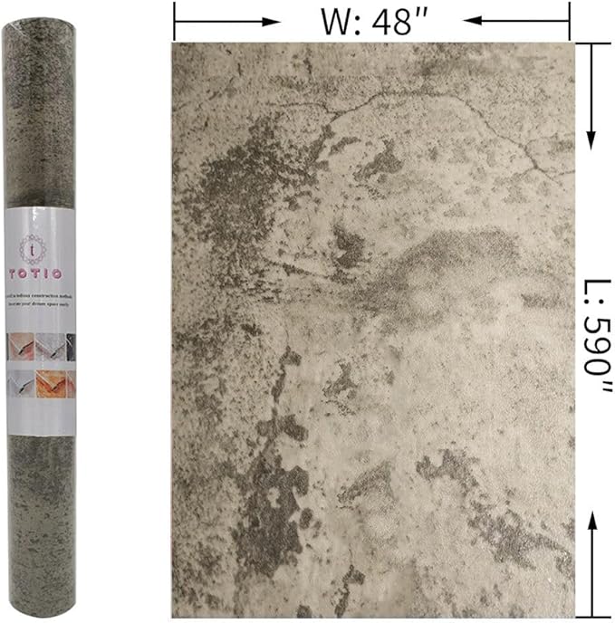 48x590inch Extra Wide Grey Concrete Wallpaper Peel and Stick 3D Cement Look Contact Paper Matte Thicken Adhesive Waterproof Vinyl Wall Paper for Bedroom Living Room Retro Industrial Style Earthy Grey