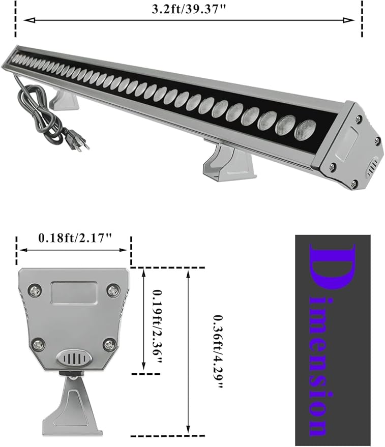 New Upgraded LED Wall Washer Lights with Waterproof Breather Valve, 36W Plug in LED Light Bar, 5000K Daylight Waterproof Outdoor/Indoor Bar for Art Display, Sign, Garage, Room, Landscape