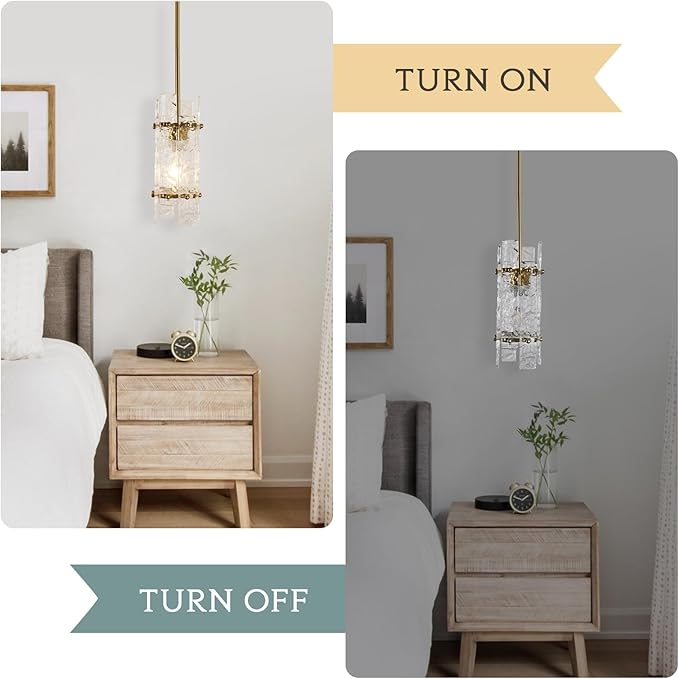 Modern Gold Crystal Pendant Light for Kitchen Island, Luxury Mini Water Ripple Glass Chandelier Lights Fixture, E26 Square Adjustable Hanging Pendant Lighting for Dining Room Bedroom (1-Pack)