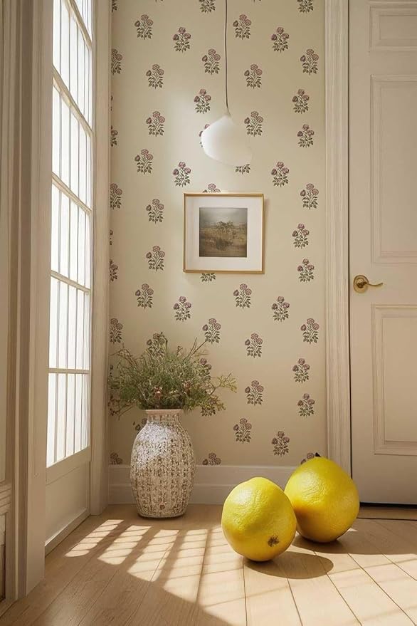 Beige Floral Wallpaper Vintage Rose Peel and Stick Wallpaper Waterproof Contact Paper Removable Self Adhesive Drawer Liner Decoration Paper for Walls - 17.3”×196.8”