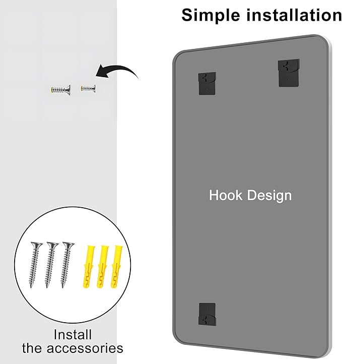 KOCUUY Silver Bathroom Mirror, 30x55 Inch Bathroom Mirror for Over Sink, HD Tempered Glass, Anti-Rust Brushed Silver Frame, Rounded Corner Modern Design for Bathroom, Hang Horizontal/Vertical