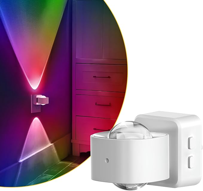 L LOHAS LED Night Light, Color Changing Night Lights Plug into Wall, Rotating White Nightlight, Dusk to Dawn Sensor, RGB Rainbow Nightlights Projector for Bathroom, Gaming Room, Decor, Gifts,1 Pack