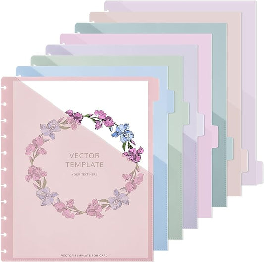 8 Pcs Discbound Pocket Dividers 8.5 x 11 with Tabs and Pockets 8 Tab Discbound Pocket Folders Letter Size DiscBound Binder Dividers Plastic Disc Planner Supplies for Business School Office(Pastel)