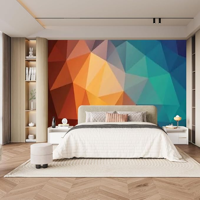 Colorblock Geometry Large Wall Stickers Mural, Color Art Removable Wallpaper 3D Murals for Children's Room Dining Bedroom Living Wall Decoration,Peel and Stick,157.5" W x110.3 H