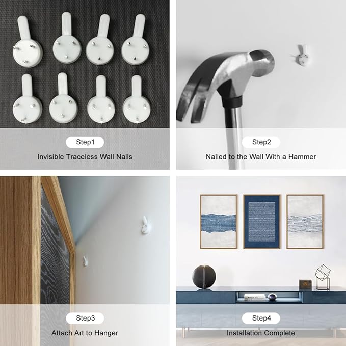 Large Abstract Navy Blue and White Framed Canvas Wall Art,Minimalist Boho Waves Lines Wall Decor,Modern Mid Century Artwork,Neutral Geometric Art Print for Living Room,Bedroom,Office- 16"x24"x3