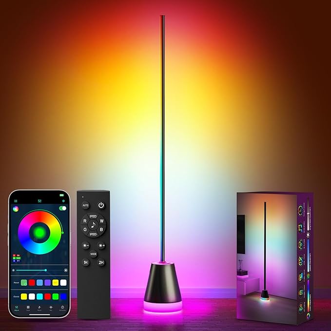 Keepsmile Smart RGB LED Corner Floor Lamp,172 LEDs Bright Standing Lamps for Living Room with APP and Remote,Modern Floor Lamp with Music Sync and 16 Million Colors, Ambient Lighting for Bedroom