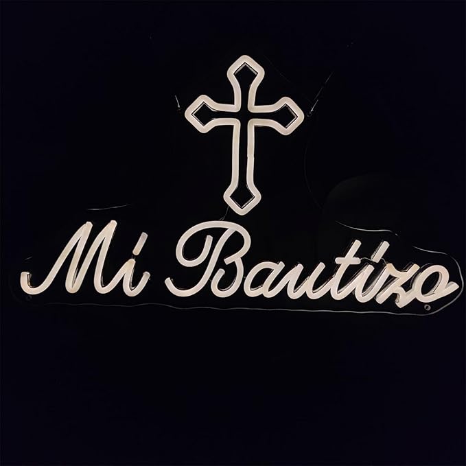 Mi Bautizo Neon Signs for Wall Decor, 21.6*12.2 inches Mi Bautizo Led Neon Light Sign perfect for Baby Birthday Decoration, Baby Shower Party, Room, Bedroom, Garden, Birthday Party, Christmas,, INSNEnN