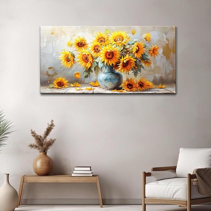 MHARTK66 Canvas Wall Art For Living Room Farmhouse Sunflower Wall Decor Large Flower Field Paintings For Bedroom Vintage Poster Art Prints Framed Artwork For Walls Kitchen Pictures Wall Decor 20x40