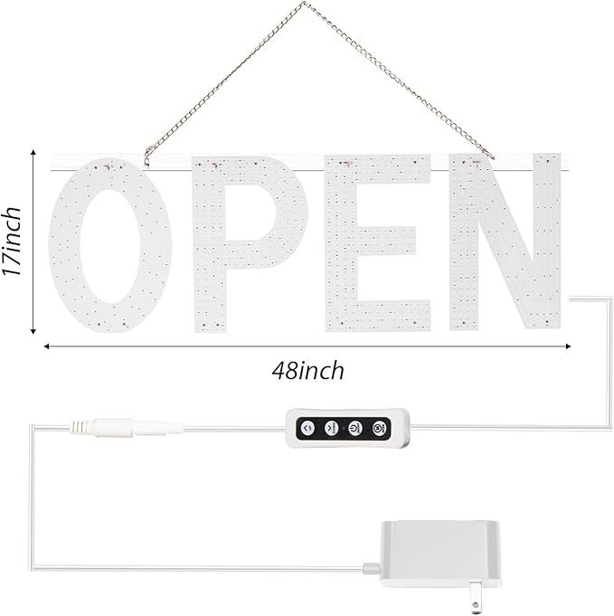 LED Open Sign for Business,48"x17" Dimmable Brightness Large Electric Light Up Sign, Hanging Installation for Store Restaurant Office Bar Hotel Salon (warm white)