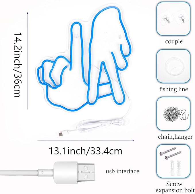 LA Baseball Neon Sign Dimmable Los Angeles Blue Gesture Neon Sign Baseball Team Neon Lights for Man Cave Garage Bar Party Dorm Game Room Wall Decor for Baseball Fans