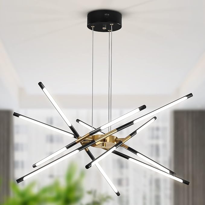 Black and Gold Chandelier,Modern Sputnik Chandelier LED Chandeliers Ceiling Light Easy to Install Pendant Lights New Art Hanging Lamps for Dining Room,Kitchen,Bedroom,Living Room (12 Heads )