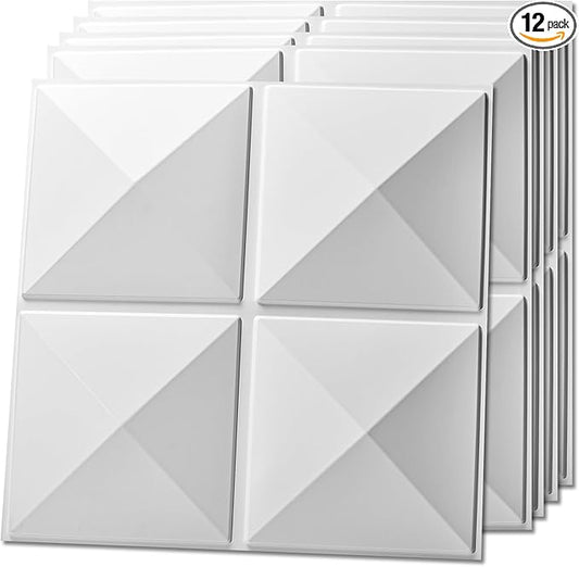 Art3d 19.7" x 19.7" (Pack Of 12) Wall Panel Square, White