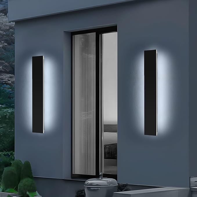 Mikeru Upgraded 2 Pack 23.6" Modern Outdoor Wall Sconce, 4.3" Wide IP65 Waterproof Exterior Light Fixtures Cover US Junction Box, 3000K/4500K/6000K 3-Color Temp LED Porch Lights for Garage, Patio