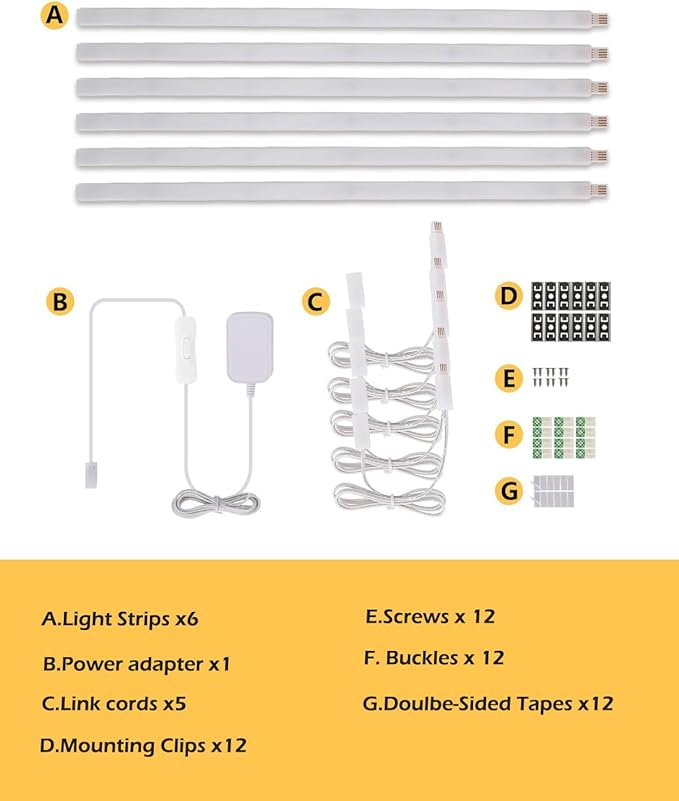 LED Under Cabinet Lighting 6-Pack 12 inch Seamlessly Linkable Strip Light Bars for Cabinet, Kitchen, Shelf, Workbench, Cupboard Lighting, 1200 Lumen (Warm White 3000K)