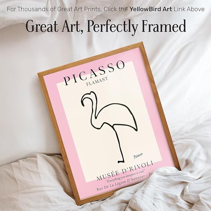 Mid-Century Modern Art 11x14 FRAMED - Minimalist Line Art Wall Decor for Modern Home - Abstract Gallery Wall Print, Tropical Beach House Museum Poster, Contemporary Aesthetic Room Decor, Pink Flamingo
