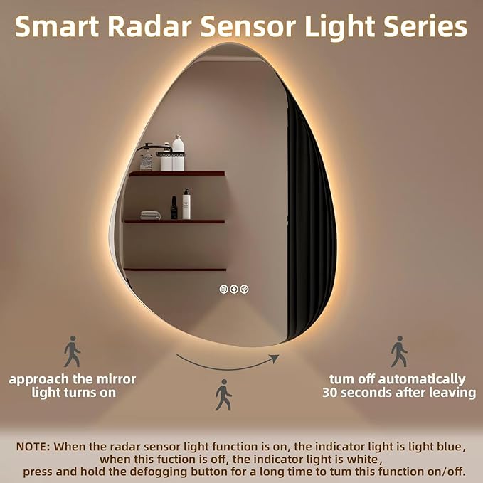 Led Mirror for Bathroom, 30"x 40" Bathroom Vanity Mirror with Lights, Human Body Sensing, Anti-Fog, 3 Colors and Dimmable, Backlit Light Up Bathroom Mirror Wall Mounted.