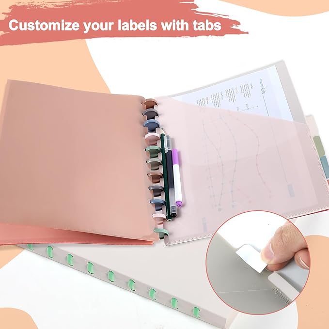 8 Pcs Discbound Pocket Dividers 8.5 x 11 Dividers with Tabs and Pockets Discbound Pocket Folders Letter Size Binder Divider Plastic Disc Planner Supplies for Business School Office(Vintage)