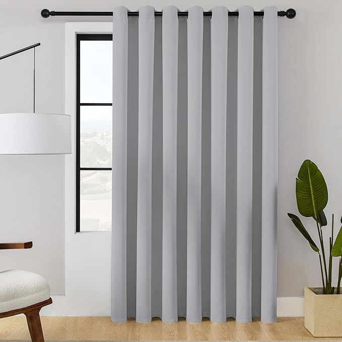 ChrisDowa Room Divider Curtain 84 Inches Long, Wide Blackout Sliding Door Curtain for Bedroom, Room Darkening Privacy Window Curtain for Patio Door (1 Panel Set, Light Grey, 100 x 84 Inch)