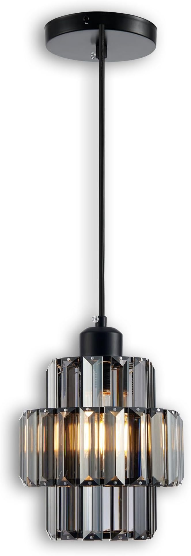 Modern Crystal Chandelier, 6"x7" Classic Crafted Pendant Light, Glass & Metal Hanging Light Innovative Small Space Use in Dining Room, Kitchen Island, Bedroom, Living Room - Midnight Fog