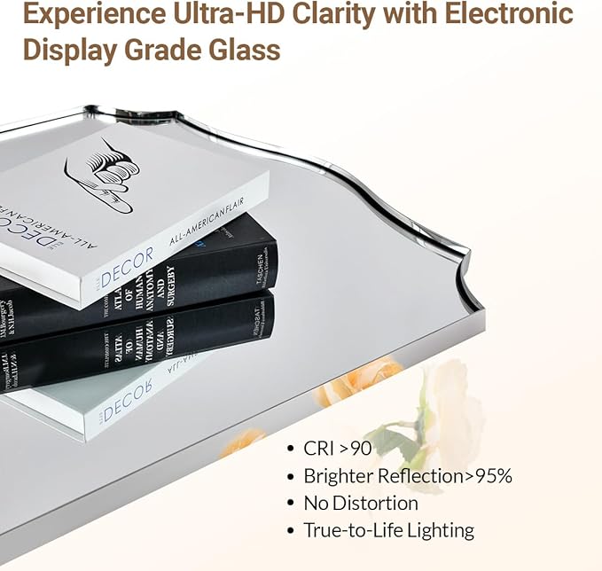 ANDY STAR Chrome Mirror 24x36, Polished Silver Bathroom Mirror, Modern Wavy Mirror with Sophisticated Curved Design, SUS304 Anti-Rust, 1’’ Deep Wall-Mounted Vertically/Horizontally