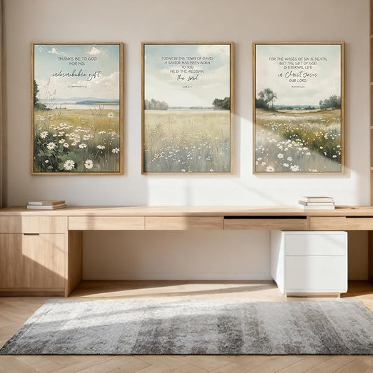 Anyzal Christian Jesus Wall Art Bible Scripture Wall Decor Farmhouse Wildflower Paintings Set of 3 for Living Room Bedroom Dining Room16x24 Inch