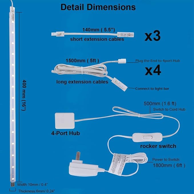 Cefrank LED Display Light Bars - 4X 16inch Linkable Slim Light Strip Kit - Series + Parallel Connection - Plug n Play - Soft Warm White 3000K