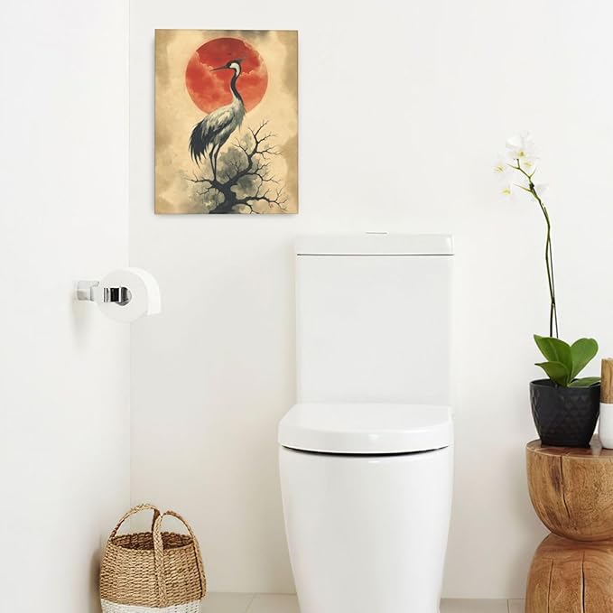 Japanese Crane Wall Art Oriental Asian Wall Decor Sandhill Crane Canvas Pictures Paintings Prints Japan Traditional Aesthetic Artwork Framed Chinese Decorations For Bedroom Living Room Office Gifts 16" x 20"