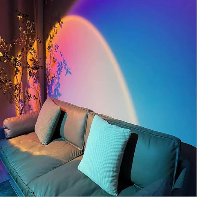 Balkwan Sunset Lamp Projection Rotation Rainbow Projection Lamp Led Romantic Visual Led Light Network Red Light with USB Modern Floor Stand Night Light Living Room Bedroom Decor (Rainbow Purple)