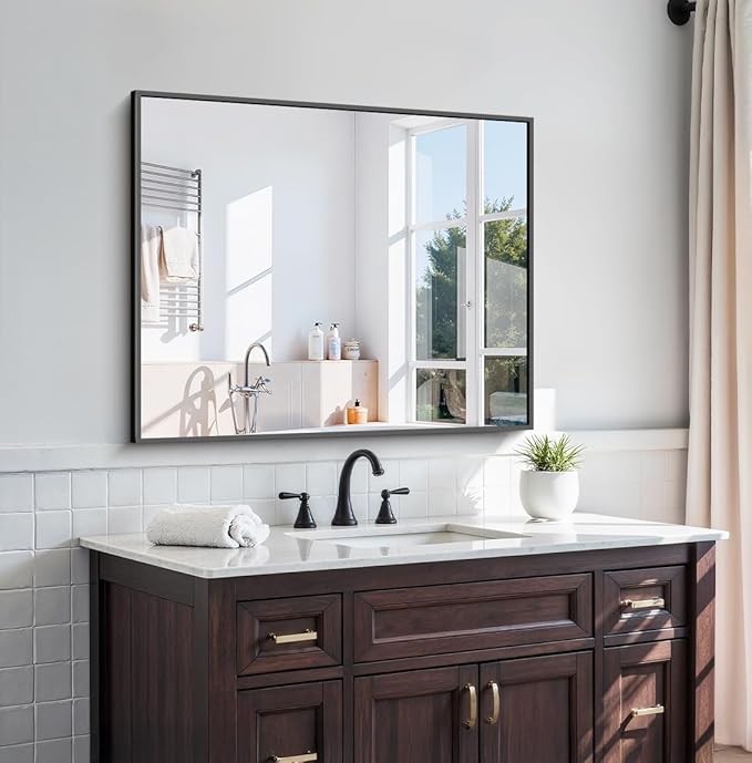 KOCUUY Black Bathroom Mirror, 30x36 Inch Rectangle Mirror for Over Sink, Modern Decorative Wall Mirror for Bedroom Living Room Bathroom, Hang Horizontal/Vertical