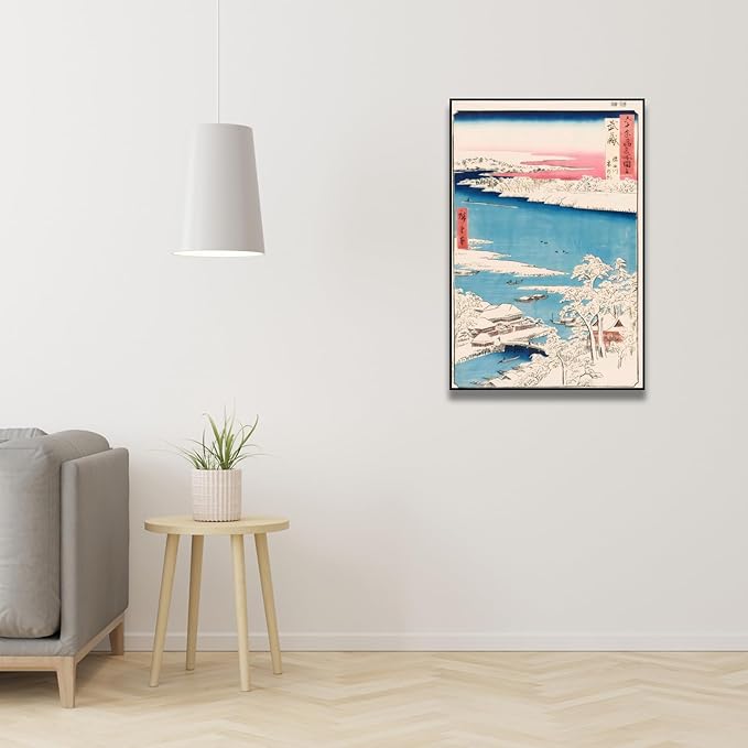 OKRA Utagawa Hiroshige Canvas Wall Art - Sumida River, Snowy Morning Poster - Japanese Posters Nature Landscape Art Room Aesthetic Decor Traditional Japanese Wall Decor Unframed