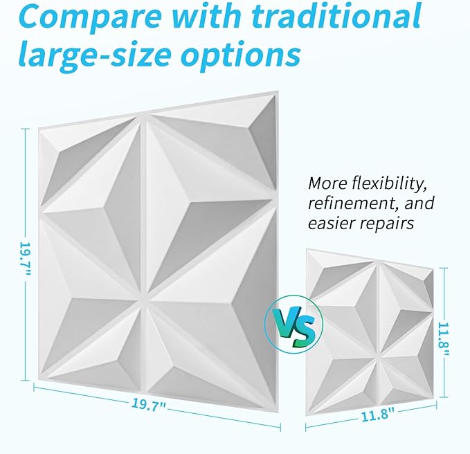 Art3d 20 Pack Decorative 3D Wall Panels, 19 Sq.Feet PVC Interior Wall Décor, 11.8"x11.8", White