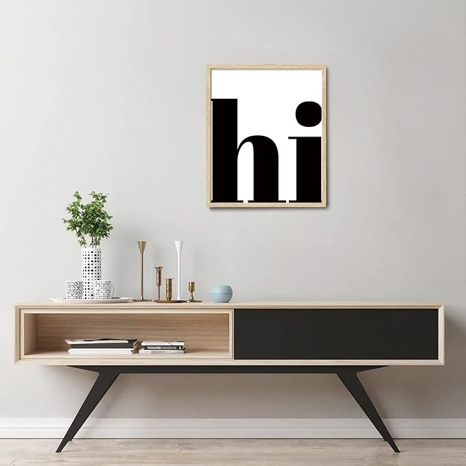 KISSFOX Retro HI OAK Wood Framed Wall Art Farmhouse Typography Canvas Art Prints Modern Minimalist Quote Pictures Wall Decor Rustic Southwestern Artwork For Gallery Bistro Entryway Living Room