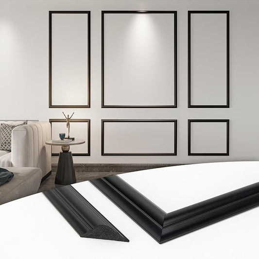 Art3d Pre-Cut Wall Molding Set of 6 pcs, Ready-to-Assemble Wainscoting Panels for Interior Wall Décor Living Room Bedroom Accent Wall - Installed with Glue, 3 Top 3 Bottom, Black