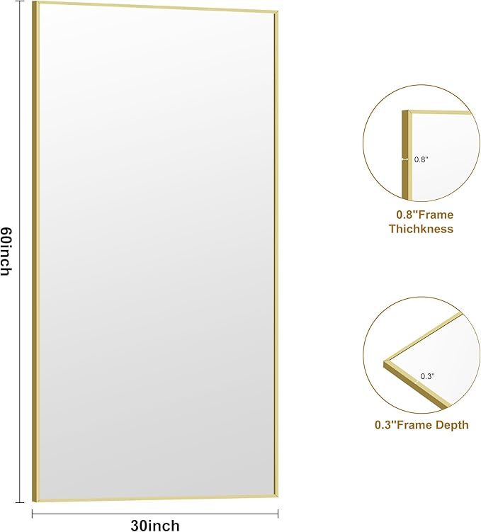 KOCUUY Large Gold Bathroom Mirror, 60x30 inch Rectangular Mirror for Bathroom Sink, Oversized Wall Mirror with Metal Gold Frame for Living Room, Farmhouse, Entryway, Hang Horizontal/Vertical