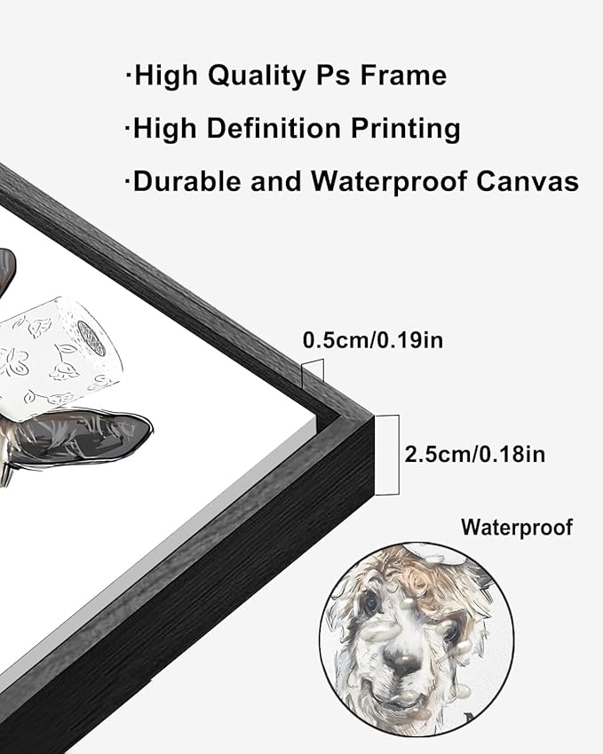 KBKBART Framed Funny Bathroom Decor Wall Art, 12x16Inch Farmhouse Wall Decor Sign, Humor Sheep Canvas Bathroom Picture Wall Decor, Cute Animal Art Prints Ready to Hang