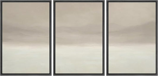MUDECOR Framed Wall Art Print Set Misty Horizon Minimalist Foggy Mountain Landscape in Soft Neutral Tones Illustrations Realism Decorative for Living Room, Bedroom, Office - 16"x24"x3 Black
