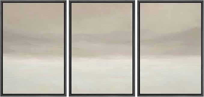 MUDECOR Framed Wall Art Print Set Misty Horizon Minimalist Foggy Mountain Landscape in Soft Neutral Tones Illustrations Realism Decorative for Living Room, Bedroom, Office - 24"x36"x3 Black