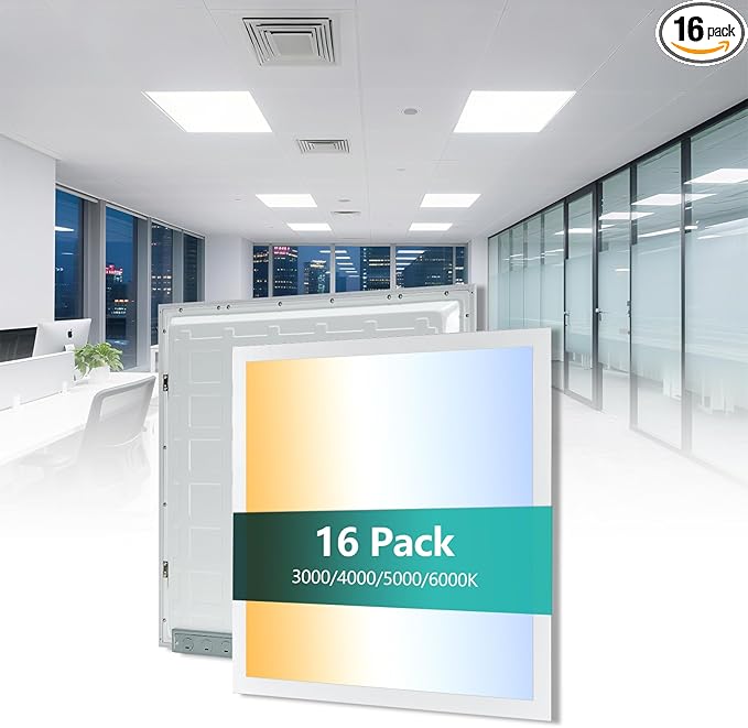 2x2 LED Flat Panel Light for Drop Ceiling, 0-10V Dimmable, 30W/40W/50W Selectable, 4CCT 3000K/4000K/5000K/6000K, Up to 5500LM, ETL Listed, 100-277V, 16 Pack