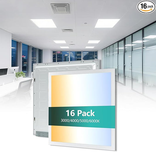 2x2 LED Flat Panel Light for Drop Ceiling, 0-10V Dimmable, 30W/40W/50W Selectable, 4CCT 3000K/4000K/5000K/6000K, Up to 5500LM, ETL Listed, 100-277V, 16 Pack