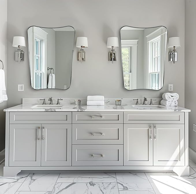 ANDY STAR Chrome Mirror for Bathroom, 22x30 Inch Asymmetrical Mirror, Polished Chrome Bathroom Vanity Mirror with Rust-Proof Stainless Steel 1’’ Frame, Unique Shape for Home Remodel