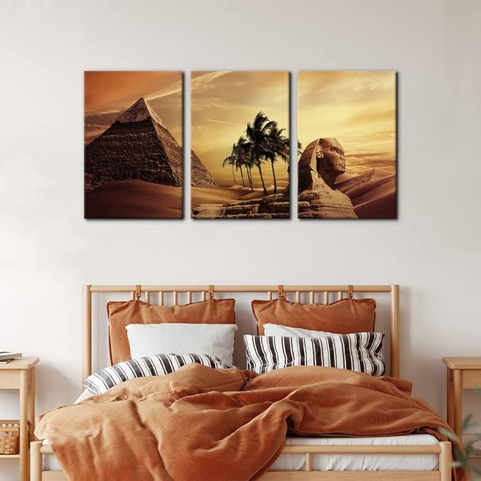 Pacimo Ancient Egypt Secrets Painting on Canvas Pyramid Sphinx Modern Wall Art Home Decoration for Living Room Pictures Multi Panel HD Printed Post and Prints Framed Ready to Hang - 16" x 24" x 3