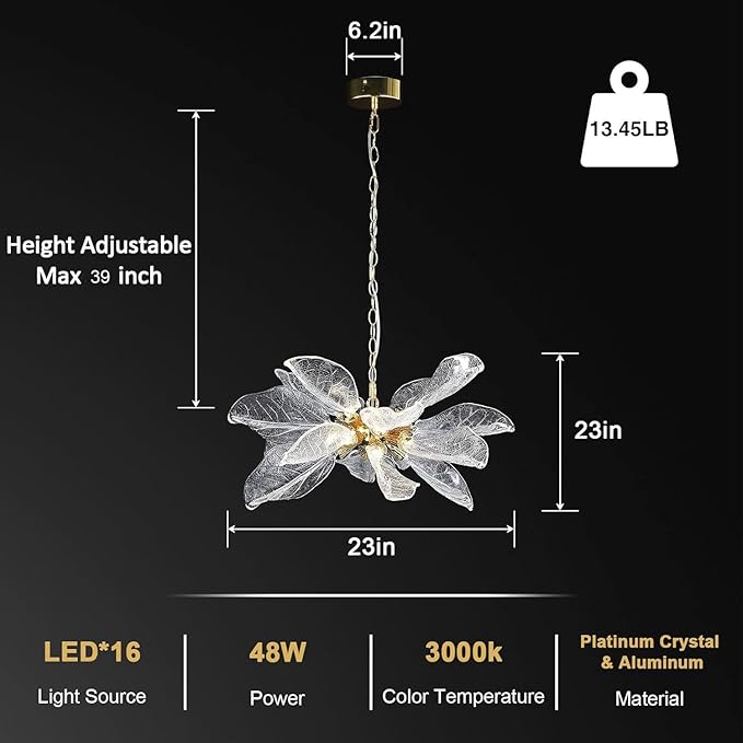 Modern Chandeliers for Dining Room, Gold D23'' Leaf Satellite Pendant Light, Crystal Chandelier Dining Room Chandelier Over Table, LED Chandelier Light Fixture Sputnik Chandelier for Living Room Foyer