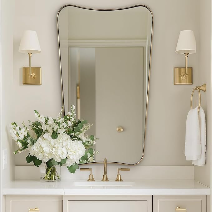ANDY STAR 24x40 Inch Mirror, Brushed Gold Bathroom Mirror for Over Sink, Large Decorative Wall Mirror with Stainless Steel Frame, Anti-Rust, Italian Luxury Style Home Decor