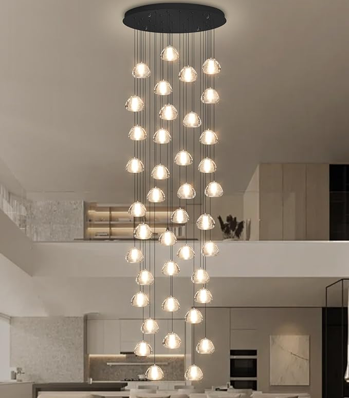 236'' Long Large Crystal Chandeliers LED Chandeliers for High Ceiling Handing Light Fixture for Entrance Hallway Foyer Staircase Lobby Black