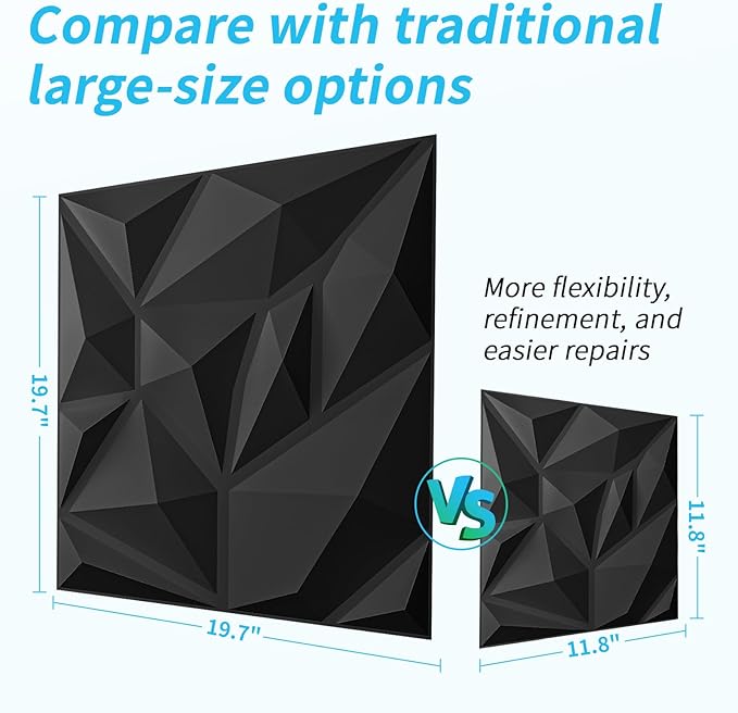 Art3d 100 Pack Decorative 3D Wall Panels, 97 Sq.Feet PVC Interior Wall Décor, 11.8"x11.8", Black