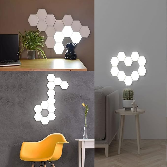 MODOAO Hexagonal Wall Light, Touch Sensitive Modular LED Night Light, DIY Geometry Splicing Hex for Living Room, Bedrooms, DIY Lovers, Gifts - US Plug (6 PCS)