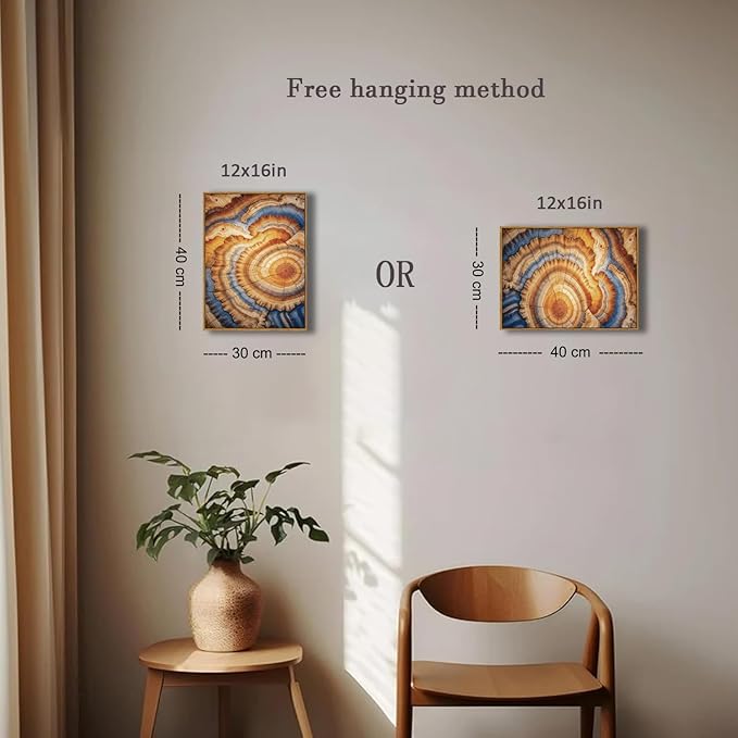 BingruiArt Framed Tree Ring Canvas Wall Art Abstract Wood Wall Decor Boho Modern Colorful Nature Painting Wood Stump Prints Pictures for Living Room Bedroom Bathroom Office 12"x16" Natural Framed(09)