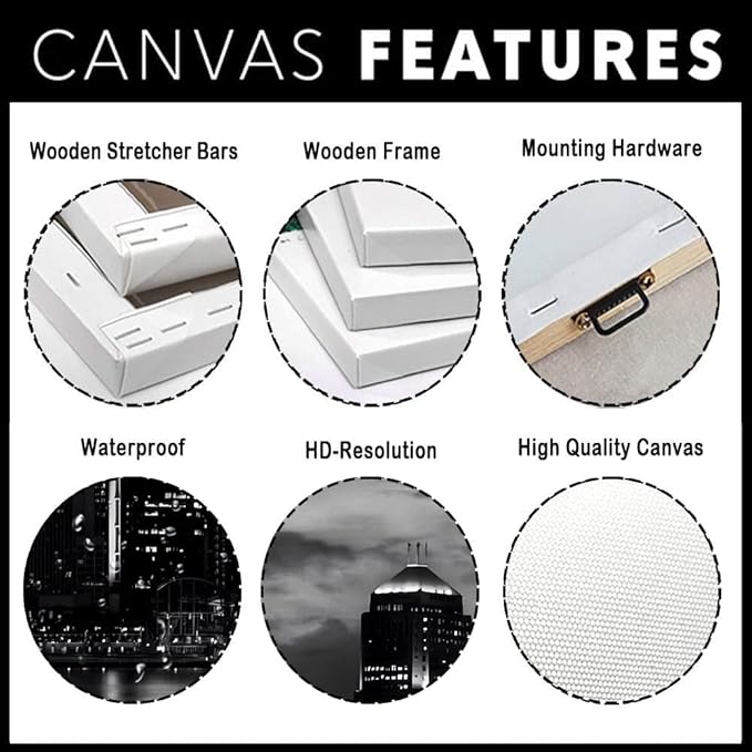 NAN Wind 3 Pcs Detroit Skyline Canvas Wall Art Cityscape Night Scene Black and White City Art Print on Canvas Modern Giclee Framed Painting for Room Decor Home Decor Detroit Skyline Picture Prints